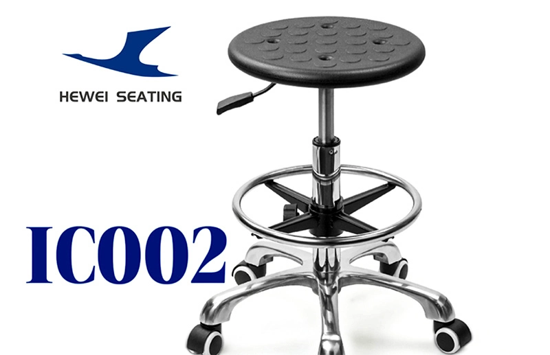 Ergonomic Adjustable ESD Round Polyurethane Lab Stool with Aluminum Star Base IC002 1