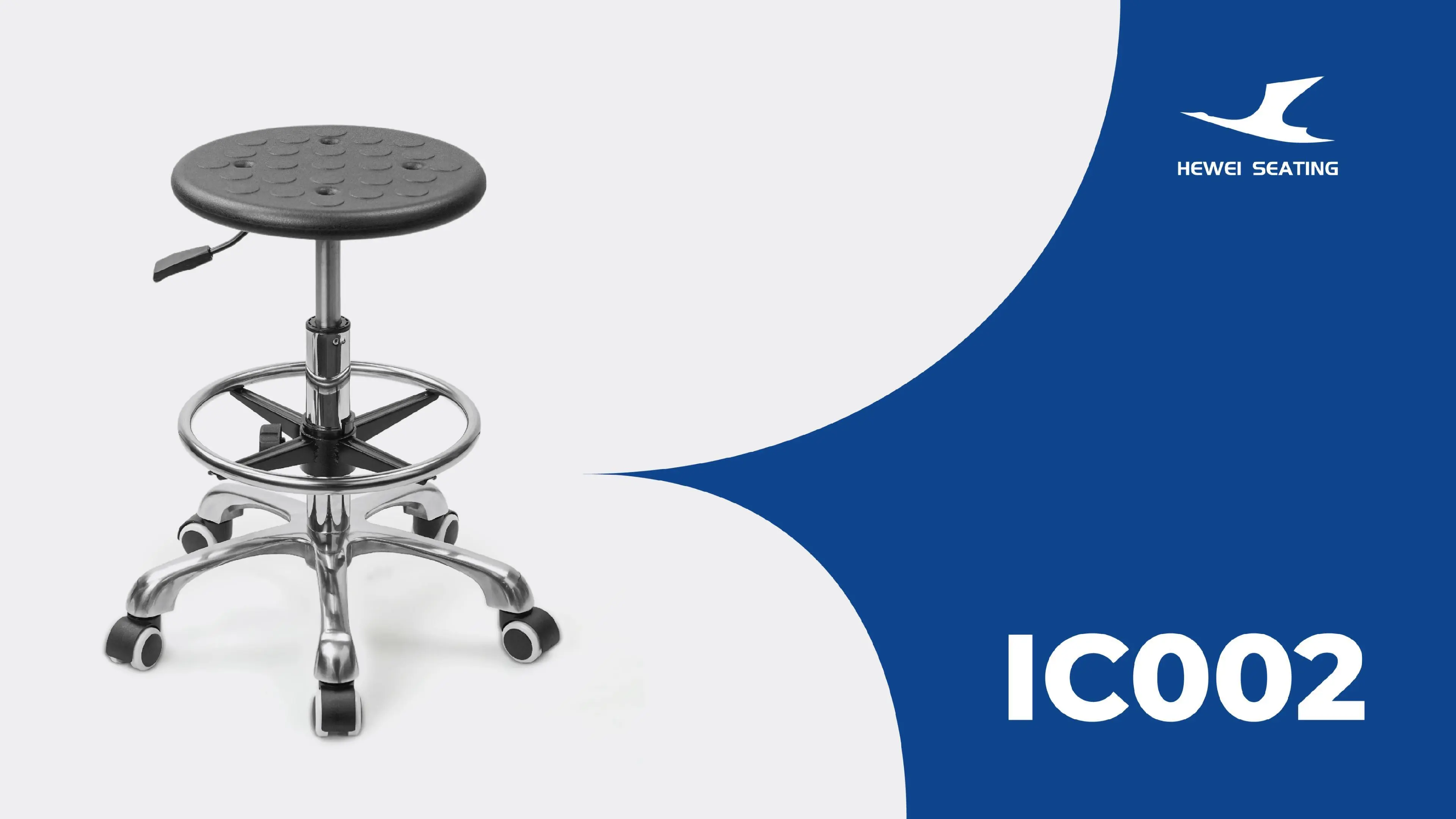 Ergonomic Adjustable ESD Round Polyurethane Lab Stool with Aluminum Star Base IC002 1