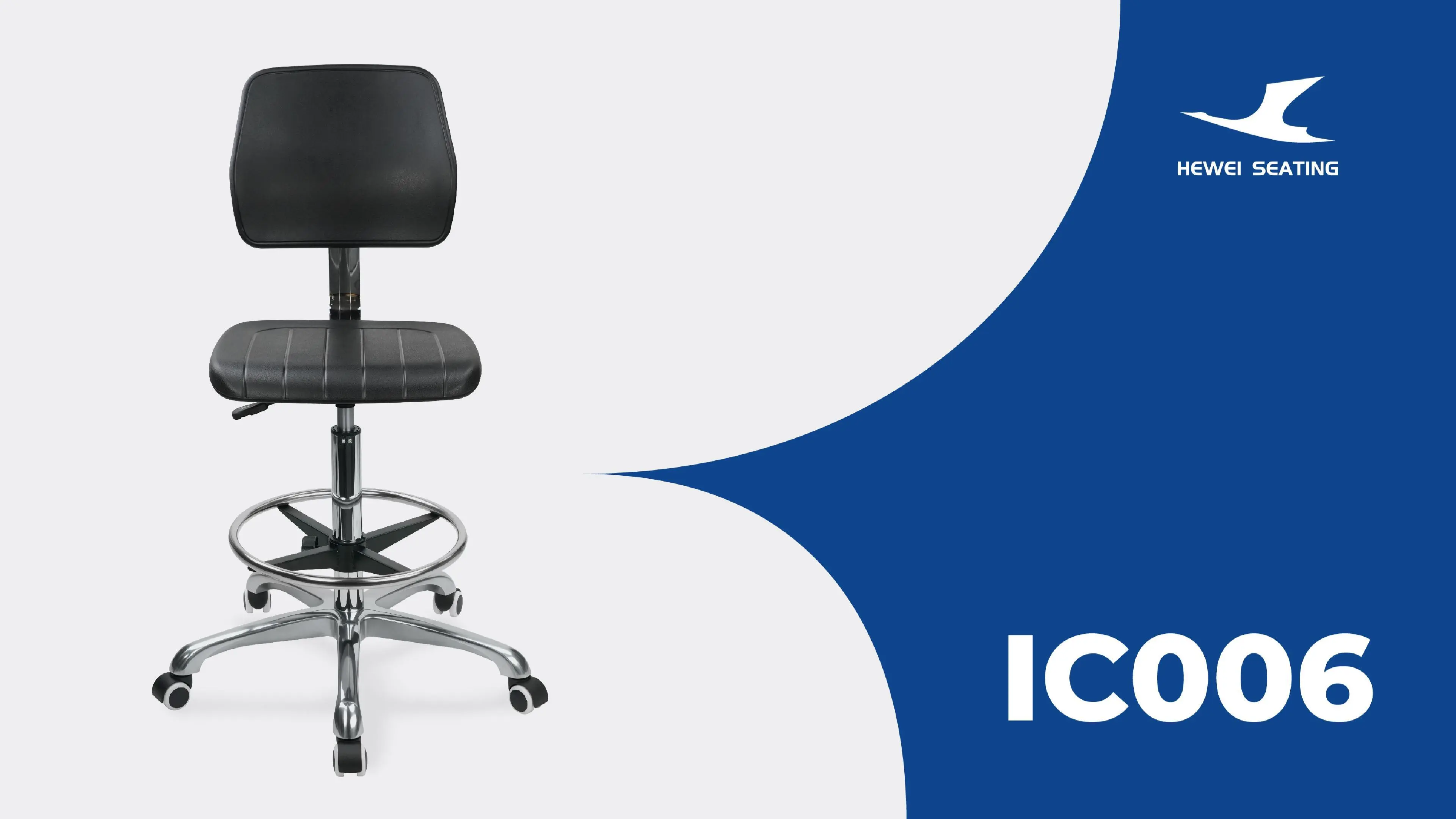 IC006 Ergonomic Swivel Chair with Backrest  Intergal Foam Seat & ESD Science Lab Stool Height-Adjustable Foot Ring &Aluminum 5-Star Base for Laboratories & Cleanrooms 1