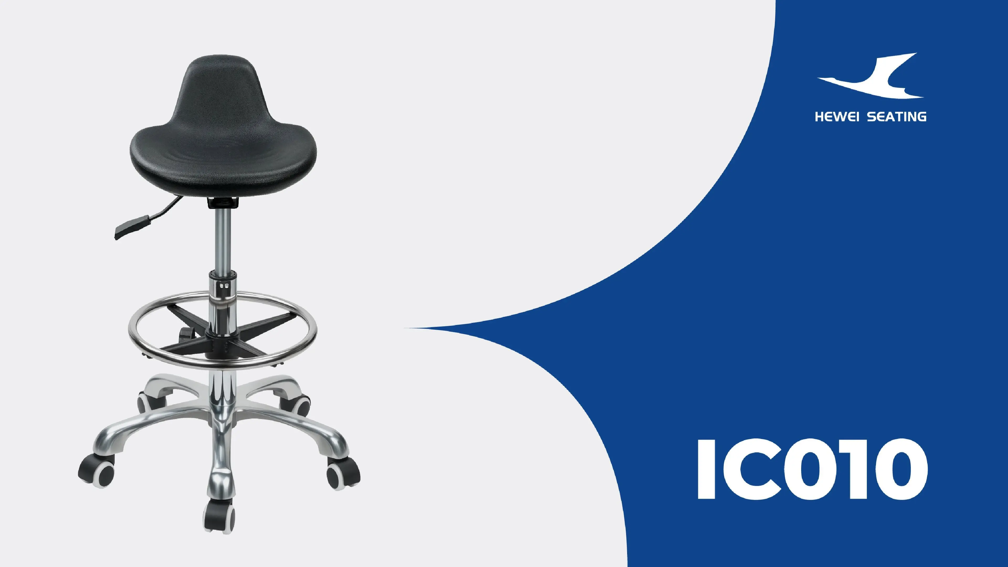Adjustable Polyurethane Lab Stool With Chrome Foot Ring And Aluminium Foot-Base Anti-Static IC010 1