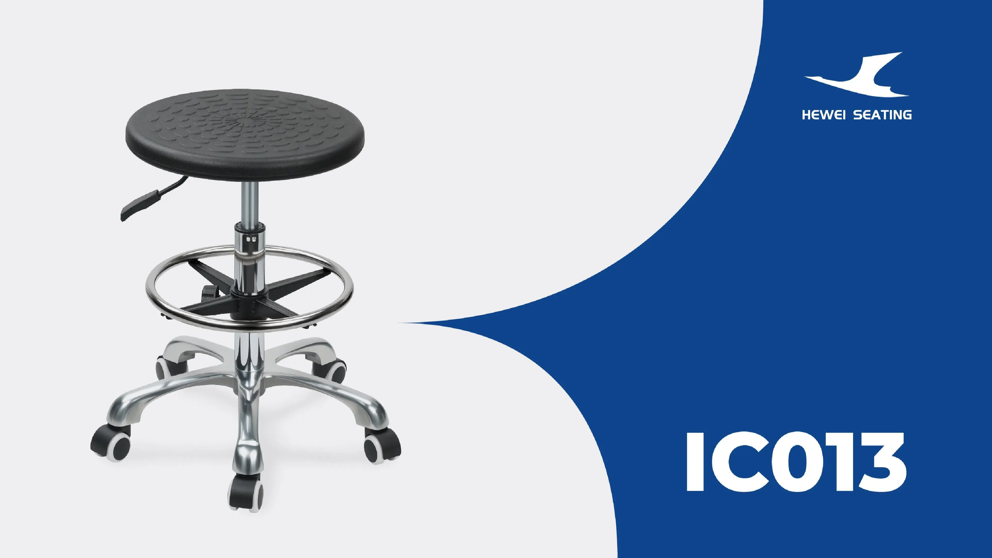Round chair Durable PU Lab Stool IC013 with Intergal Foam Seat Height Adjustable Foot Ring & Nylon 5-Star Base for Cleanrooms Laboratories HEWEI 1