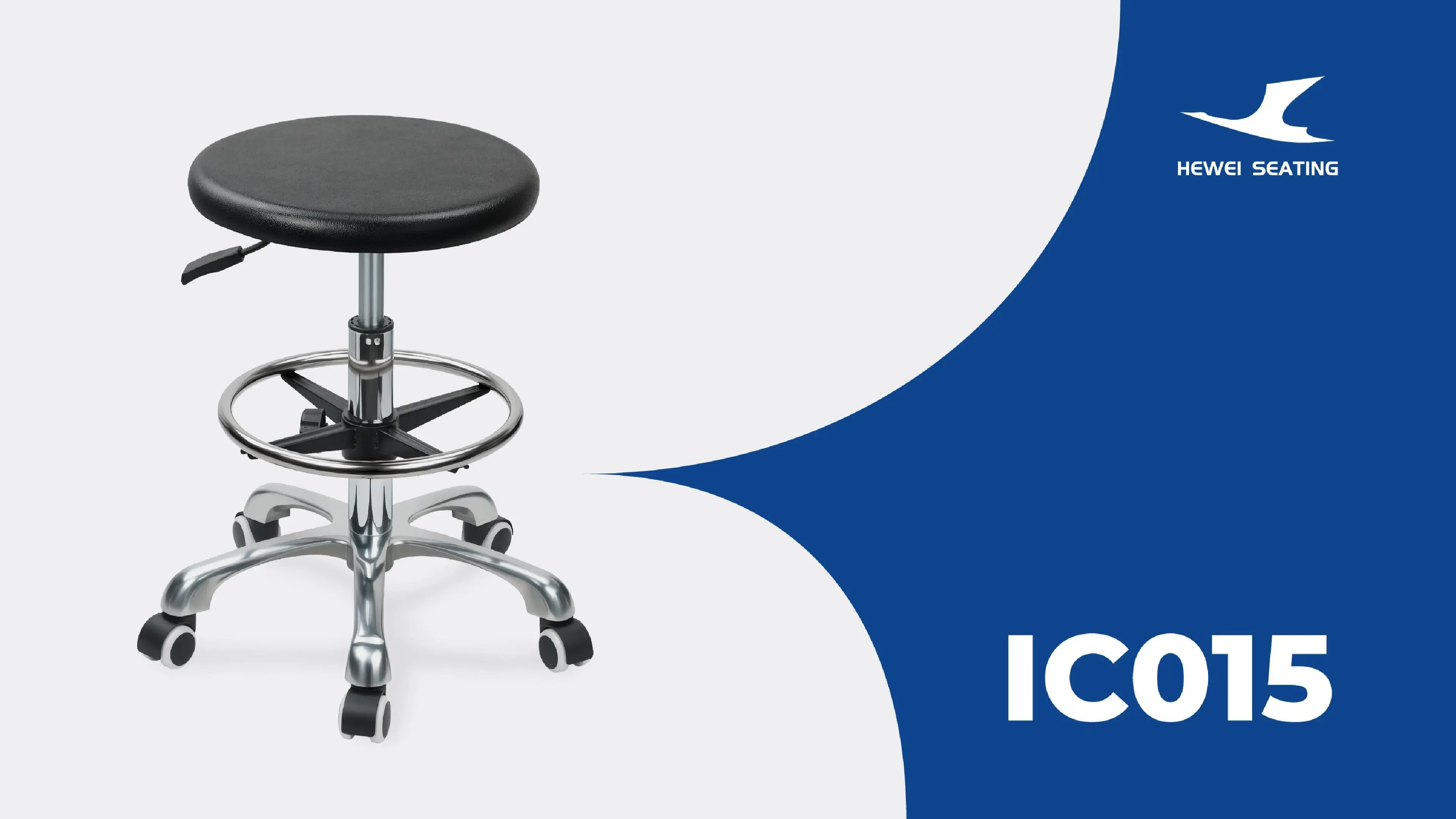 IC015 ESD-Safe PU Lab Stool with Gas Lift & Foot Ring Height Adjustment Aluminum Five-Star Base for Stability for workshop 1
