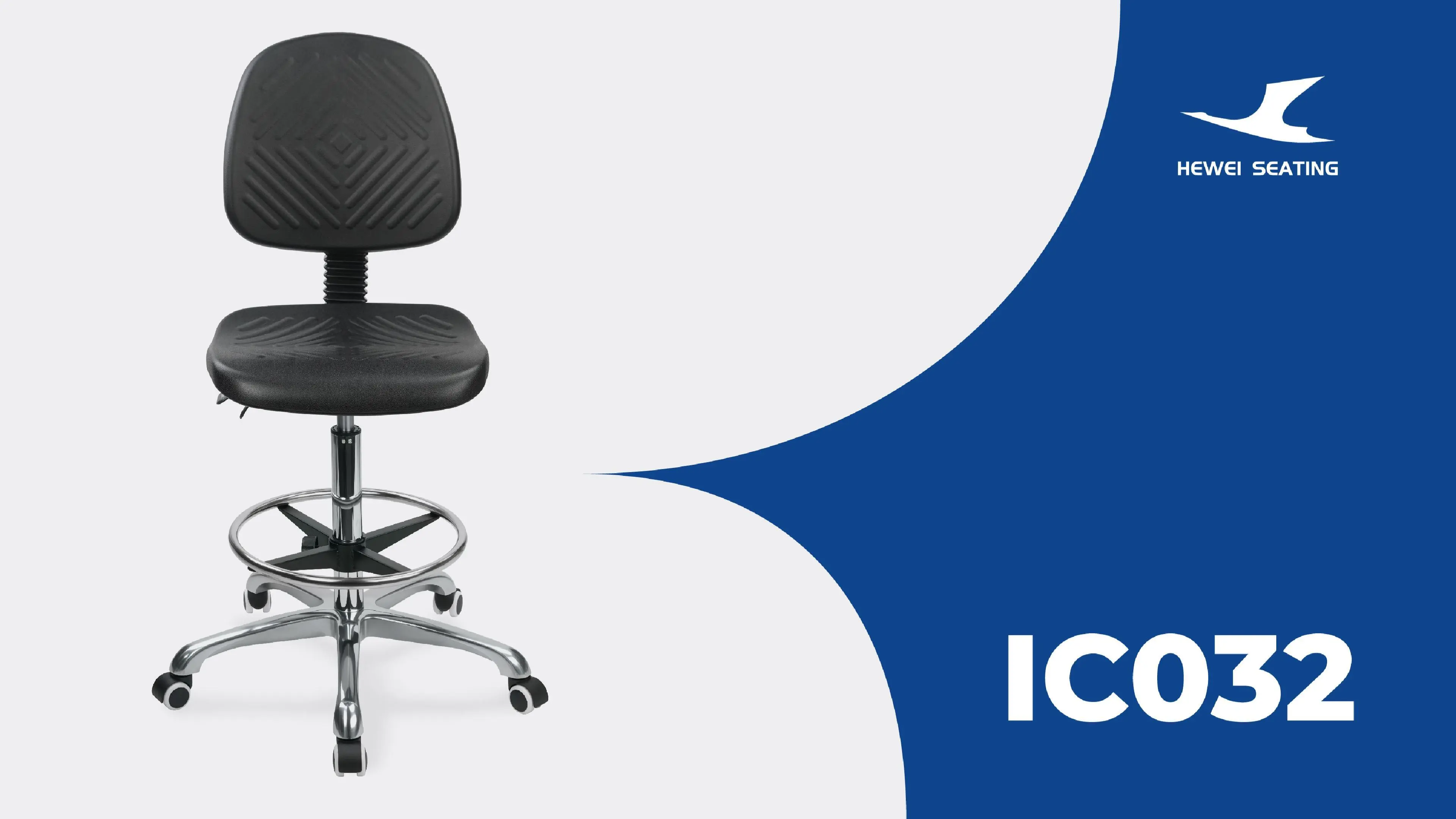 Ergonomic Swivel PU Chair with Backrest & Integral Foam Seat Height-Adjustable Foot Ring & Aluminum 5-Star Base for Labs/Cleanrooms 1